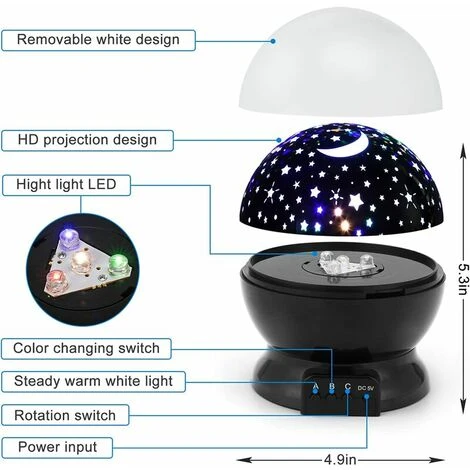 Star Projector. Star Night Light, Moon And Stars Projector 360 Degree Rotation - 4 LED Bulbs 9 Colors Changing With USB Cable, Unique Gift For Men Women Kids 5 Star Projector. Star Night Light, Moon And Stars Projector 360 Degree Rotation - 4 LED Bulbs 9 Colors Changing With USB Cable, Unique Gift For Men Women Kids - Image 5