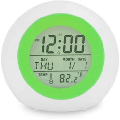 Kids Digital Alarm Clock, 7 Color Night Light, Snooze, Temperature Detect For Toddler, Children Boys And Girls, Students To Wake Up At Bedroom, Bedside, Batteries Operated Green
