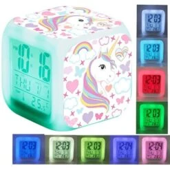 Unicorn Digital Alarm Clocks For Girls, LED Night Glowing Cube LCD Clock With Light Children Wake Up Bedside Clock Birthday Gifts For Kids Women Adult Bedroom (7) -Home Lighting 69505832 4