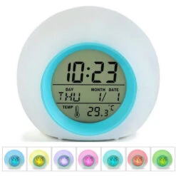 GDRHVFD Kids Alarm Clock, Illuminated Kids Alarm Clock For Bedrooms, 7 Color Bedside Alarm Clock For Boys And Girls, With Indoor Temperature, Touch Control And Nap Time (Blue)