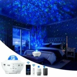MUFF Galaxy Projector Light Led Star Projector Sea Wave With Sound Sensor Light Projector Night Light Intelligent Control And 10 Kinds Of Color-Changing Music Players 360° Rotating Night Light (Black)