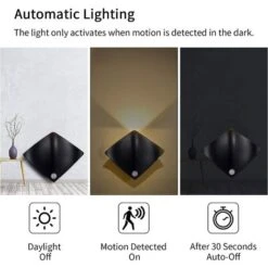 Battery Powered LED Wall Light, Indoor Wall Light With Motion Sensor USB Rechargeable Night Light Warm White, 2000 MAh Battery, Magnetic Stair Light, Black [Energy Class A] -Home Lighting 75115604 4