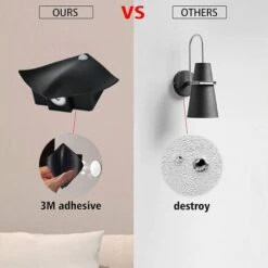 Battery Powered LED Wall Light, Indoor Wall Light With Motion Sensor USB Rechargeable Night Light Warm White, 2000 MAh Battery, Magnetic Stair Light, Black [Energy Class A] -Home Lighting 75115604 5