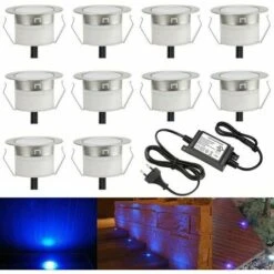 Recessed Spot Ground Lamp - Adjustable Light (Blue) Waterproof IP67 0.6W Ø31mm - Lighting For Terrace, Patio, Path, Wall, Garden, Decoration, Indoor And Outdoor, 10 Pieces