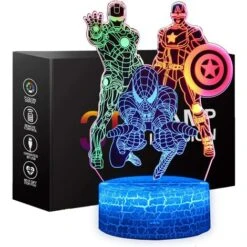 Spiderman Night Light For Kids, 3D Illusion, Touch Control, Dynamic Colors, Changing With 3 Patterns
