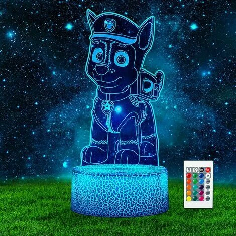 Kids Night Light For Chase Paw Patrol, 3D Illusion Paw Dog Patrol Baby Night Light, 16 Colors Anime Dimmable Lamp With Remote Control, Paw Dog Patrol Toy For Boys Christmas Birthday Gift 2 Kids Night Light For Chase Paw Patrol, 3D Illusion Paw Dog Patrol Baby Night Light, 16 Colors Anime Dimmable Lamp With Remote Control, Paw Dog Patrol Toy For Boys Christmas Birthday Gift - Image 2