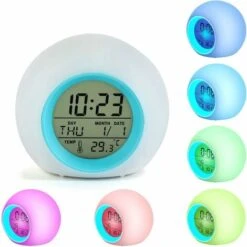 HIASDFLS Enfants LED Réveil, Réveil Horloges Numériques Pour Enfants Chevet 7 Couleurs Lumière Changeante Pour Garçons Chambre Filles Décor Avec Date De Température, Contrôle Tactile Et Snoozing (Bleu
