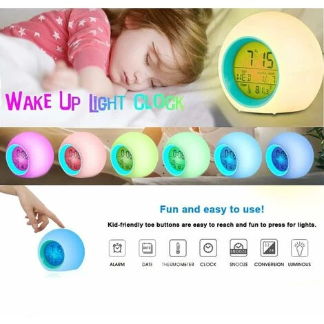 HIASDFLS Enfants LED Réveil, Réveil Horloges Numériques Pour Enfants Chevet 7 Couleurs Lumière Changeante Pour Garçons Chambre Filles Décor Avec Date De Température, Contrôle Tactile Et Snoozing (Bleu 2 HIASDFLS Enfants LED Réveil, Réveil Horloges Numériques Pour Enfants Chevet 7 Couleurs Lumière Changeante Pour Garçons Chambre Filles Décor Avec Date De Température, Contrôle Tactile Et Snoozing (Bleu - Image 2
