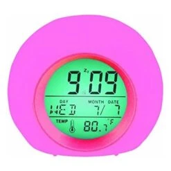 HIASDFLS Réveil Numérique Pour Enfants,LED Avec Lumière De Réveil,Fonction Snooze,Sons D'alarme Naturels,Rétro-éclairage,Température,Affichage, Rose