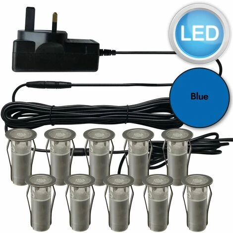 Set Of 10 - 15mm Stainless Steel IP67 Blue LED Plinth Decking Kit 1 Set Of 10 - 15mm Stainless Steel IP67 Blue LED Plinth Decking Kit