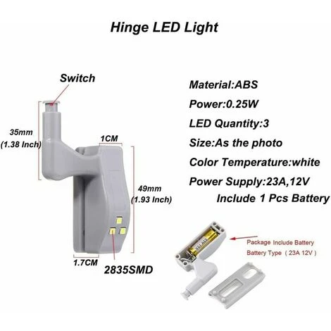 LED Hinge Light Universal Home Kitchen Office Door Light Hotel Cabinet Automatic Switch Cold White Lighting Lamp Cupboard Night Light (Battery Included, 2pcs) 2 LED Hinge Light Universal Home Kitchen Office Door Light Hotel Cabinet Automatic Switch Cold White Lighting Lamp Cupboard Night Light (Battery Included, 2pcs) - Image 2