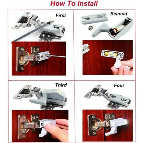 LED Hinge Light Universal Home Kitchen Office Door Light Hotel Cabinet Automatic Switch Cold White Lighting Lamp Cupboard Night Light (Battery Included, 2pcs) 4 LED Hinge Light Universal Home Kitchen Office Door Light Hotel Cabinet Automatic Switch Cold White Lighting Lamp Cupboard Night Light (Battery Included, 2pcs) - Image 4