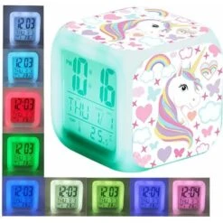 Unicorn Digital Alarm Clocks For Girls Night Light LED LCD Cube With Light Kids Alarm Clock Bedside Alarm Clock Birthday Gifts For Kids Women Adult Bedroom (7) -Home Lighting 91891814 5