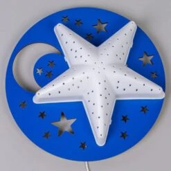 Litecraft Glow Moon & Stars Wall Light LED Children's Night Light - Blue, White -Home Lighting 92765687 3