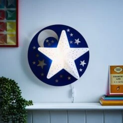 Litecraft Glow Moon & Stars Wall Light LED Children's Night Light - Blue, White -Home Lighting 92765687 5