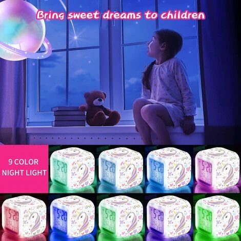 Alarm Clocks For Girls, Unicorn Kids Alarm Clocks With 4-Sided Unicorn Pattern And 9 Kinds Of LED Light Up Alarm Clock Bedside Clock Gifts 2 Alarm Clocks For Girls, Unicorn Kids Alarm Clocks With 4-Sided Unicorn Pattern And 9 Kinds Of LED Light Up Alarm Clock Bedside Clock Gifts - Image 2