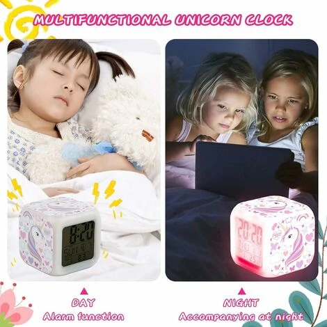 Alarm Clocks For Girls, Unicorn Kids Alarm Clocks With 4-Sided Unicorn Pattern And 9 Kinds Of LED Light Up Alarm Clock Bedside Clock Gifts 3 Alarm Clocks For Girls, Unicorn Kids Alarm Clocks With 4-Sided Unicorn Pattern And 9 Kinds Of LED Light Up Alarm Clock Bedside Clock Gifts - Image 3