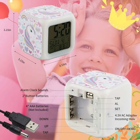 Alarm Clocks For Girls, Unicorn Kids Alarm Clocks With 4-Sided Unicorn Pattern And 9 Kinds Of LED Light Up Alarm Clock Bedside Clock Gifts 5 Alarm Clocks For Girls, Unicorn Kids Alarm Clocks With 4-Sided Unicorn Pattern And 9 Kinds Of LED Light Up Alarm Clock Bedside Clock Gifts - Image 5