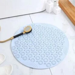 Bath Mat Round Shape Non Slip Shower Mats Mildew Resistant Tub Mats With Suction Cups Textured Rubber Bath Mat With Drain Hole（blue-1st -Home Lighting 93922833 5