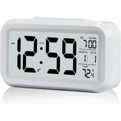 Digital Alarm Clock Morning Alarm Clock, Silent Battery Operated Digital Alarm Clock For Kids Adults Large LED Display Temperature Calendar(White)