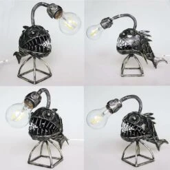 Creative Fisherman Lamp, Fisherman Fish Lamp Art Lamp, Retro Iron Art Shark Lamp, USB Fish Design LED Night Light, Table Lamp For Home Decor (S) -Home Lighting 96090002 4
