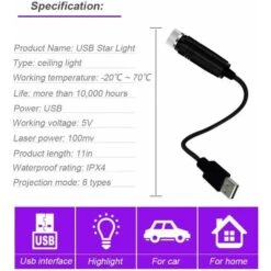 2 Pieces Of Red + Purple USB Magic Ball Star Lights Car Full Of Stars Atmosphere Lights Car Laser Star Lights Home Outdoor Atmosphere Lights -Home Lighting 96090815 3