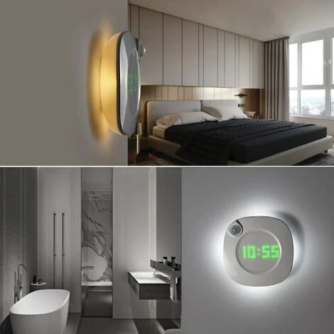 LED PIR Motion Sensor Wall Clock Lamp 360 Degree USB Modern Design Digital Watch Time Indoor Kitchen Bathroom Study Night Light 2 LED PIR Motion Sensor Wall Clock Lamp 360 Degree USB Modern Design Digital Watch Time Indoor Kitchen Bathroom Study Night Light - Image 2