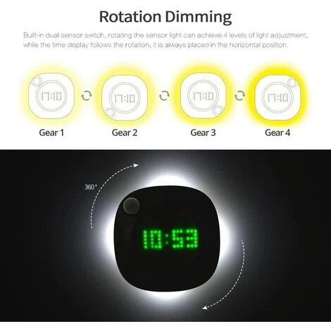 LED PIR Motion Sensor Wall Clock Lamp 360 Degree USB Modern Design Digital Watch Time Indoor Kitchen Bathroom Study Night Light 4 LED PIR Motion Sensor Wall Clock Lamp 360 Degree USB Modern Design Digital Watch Time Indoor Kitchen Bathroom Study Night Light - Image 4