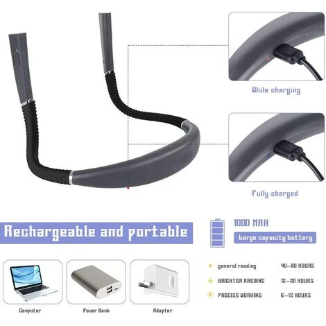 Neck Reading Light, Book Light For Reading In Bed At Night, USB Rechargeable Neck Light, 3 Colours & 3 Brightness Levels, Neck Book Light Perfect For Reading,black 2 Neck Reading Light, Book Light For Reading In Bed At Night, USB Rechargeable Neck Light, 3 Colours & 3 Brightness Levels, Neck Book Light Perfect For Reading,black - Image 2