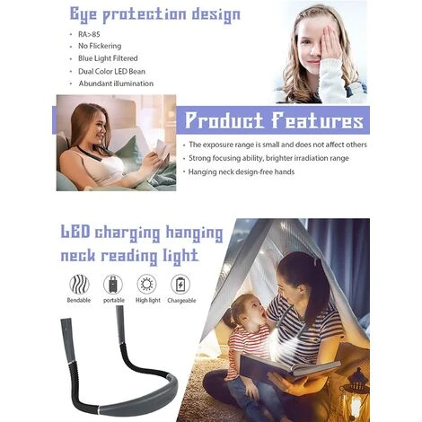 Neck Reading Light, Book Light For Reading In Bed At Night, USB Rechargeable Neck Light, 3 Colours & 3 Brightness Levels, Neck Book Light Perfect For Reading,black 5 Neck Reading Light, Book Light For Reading In Bed At Night, USB Rechargeable Neck Light, 3 Colours & 3 Brightness Levels, Neck Book Light Perfect For Reading,black - Image 5