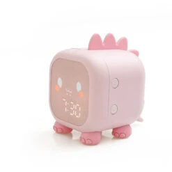 Kids Alarm Clock, Cute Dinosaur Digital Alarm Clock Children's Sleep Trainier, Wake Up Light & Night Light With USB Alarm Clock (Pink)