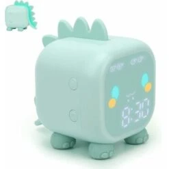 Kids Alarm Clock, Cute Dinosaur Digital Alarm Clock Children's Sleep Trainier, Wake Up Light & Night Light With USB Alarm Clock (Green)