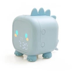 Kids Alarm Clock, Cute Dinosaur Digital Alarm Clock Children's Sleep Trainier, Wake Up Light & Night Light With USB Alarm Clock (Blue)