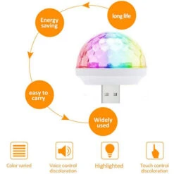 Mini Bola Mágica De Cristal USB Para Coche, Teléfono Móvil, Atmósfera Colorida Giratoria, Cielo Estrellado, Luz De Escenario, Control De Voz, Luz Led Disco Dj -Home Lighting 98833670 5